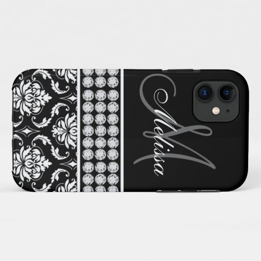 黒いダマスク印刷ダイヤパーソナライズされたモンド Case-Mate iPhoneケース (裏面(横))