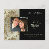 黒いダマスク日付を保存フォトポストカード、 案内ポストカード (正面)