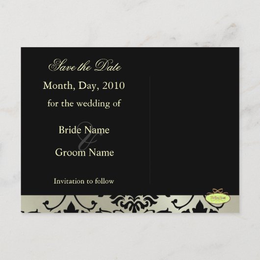 黒いダマスク日付を保存フォトポストカード、 案内ポストカード (裏面)