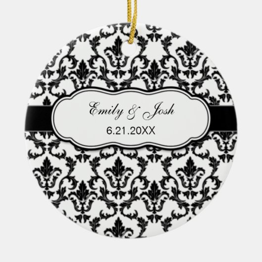 黒いダマスク織のオーナメントを個人化して下さい セラミックオーナメント (正面)
