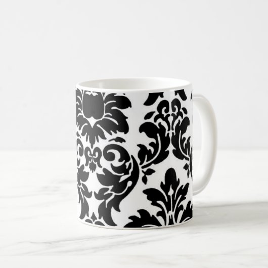 黒いダマスク織のコーヒー茶マグかコップ コーヒーマグカップ (正面右)