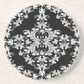 黒いダマスク織のフェミニンな白 コースター (正面)