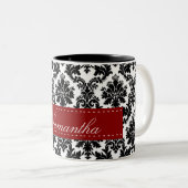 黒いダマスク織のレースのBroquadeのブロケードのコーヒー・マグのコップ ツートーンマグカップ (正面右)