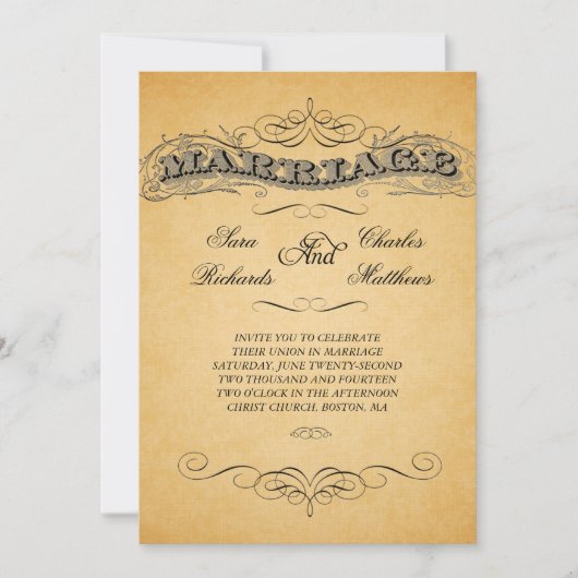 黒いダマスク織のヴィンテージの結婚式招待状 招待状 (正面)