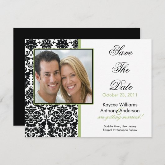 黒いダマスク織の写真のセーブ・ザ・デート案内 セーブザデート (正面/裏面)