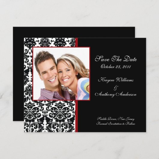 黒いダマスク織の写真のセーブ・ザ・デート案内 セーブザデート (正面/裏面)