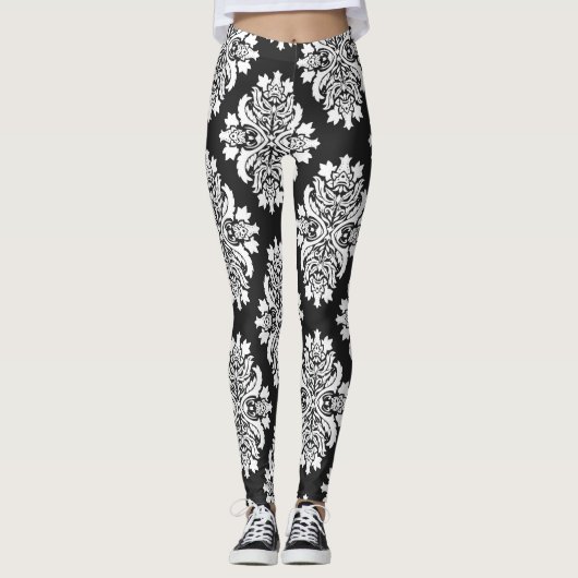 黒いダマスク織の女性のレギンス レギンス (正面)