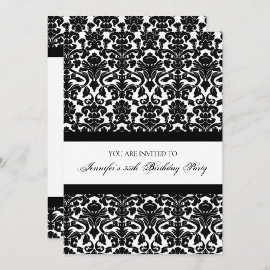 黒いダマスク織の第35バースデーパーティ招待状 招待状 (正面/裏面)