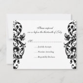 黒いダマスク織の結婚式招待状RSVPの応答カード 出欠カード (正面)