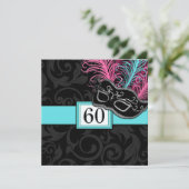 黒いダマスク織の誕生日の仮面舞踏会の招待状 招待状 (スタンド正面)