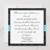 黒いダマスク織の誕生日の仮面舞踏会の招待状 招待状 (裏面)