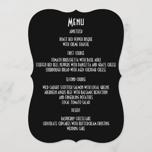 黒いダマスク織の金ゴールドのエレガントでフォーマルな結婚式メニュー メニュー (裏面)