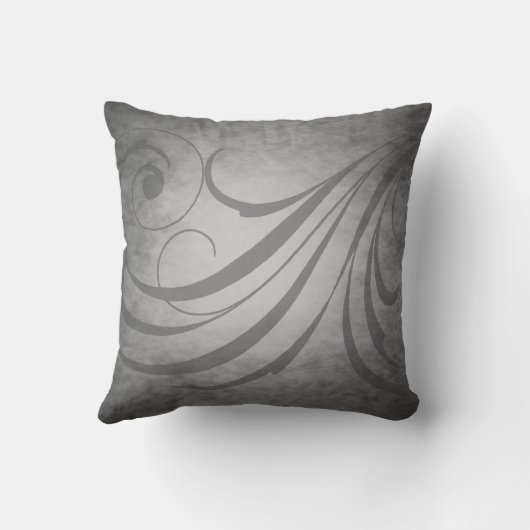 黒いダマスク織の銀スクロールリバーシブルの枕 クッション (裏面)