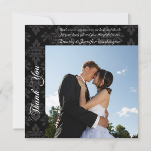 黒いダマスク織は結婚式の写真カード感謝していしています サンキューカード