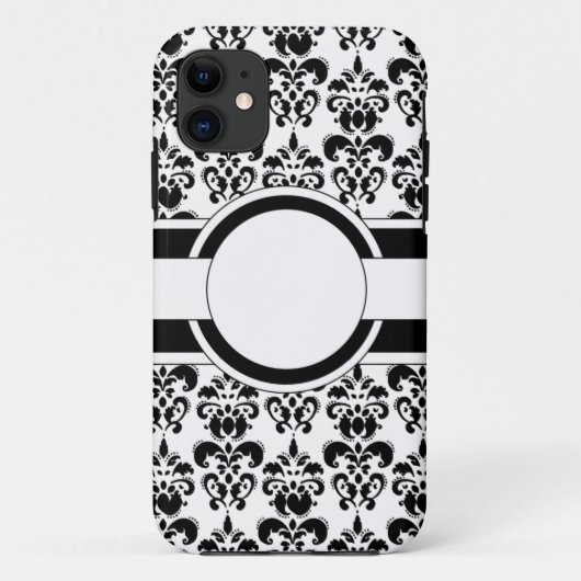 黒いダマスク織及びモノグラム Case-Mate iPhoneケース (裏面)
