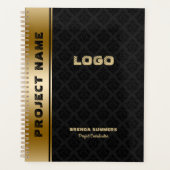 黒いダンカスパターン金ゴールドストライプアクセントノートブック プランナー手帳 (正面)
