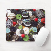 黒いチェシャー猫ボタンが付いているコラージュ マウスパッド (マウス)