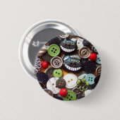 黒いチェシャー猫ボタンが付いているコラージュ 缶バッジ (正面&裏面)