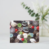 黒いチェシャ猫ボタンとコラージュ ポストカード (スタンド正面)