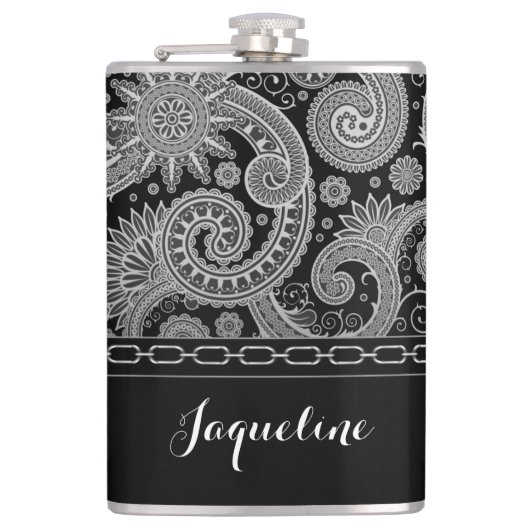 黒いチェーンペイズリー フラスク (正面)