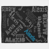 黒いチャコールグレー、淡青色毛布の名前のコラージュ フリースブランケット (正面(横))