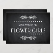 黒いチョークボード　あなたは私のフラワーガールになってくれる？ 招待状 (正面/裏面)