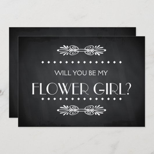 黒いチョークボード　あなたは私のフラワーガールになってくれる？ 招待状 (正面/裏面)
