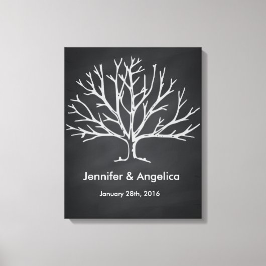 黒いチョーク素朴ボ結婚ードの指紋ツリー キャンバスプリント (正面)