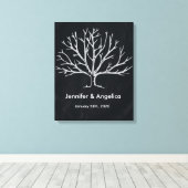 黒いチョーク素朴ボ結婚ードの指紋ツリー キャンバスプリント (インサイチュ (ウッドフロア))
