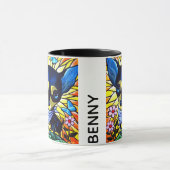 黒いチワワ犬の漫画の芸術のパーソナライズな名前 マグカップ (中央)