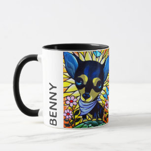 黒いチワワ犬の漫画の芸術のパーソナライズな名前 マグカップ