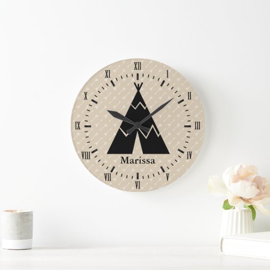 黒いティーの小便の白い矢のローマ数字の名前 ラージ壁時計 (ホーム)