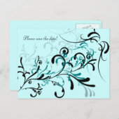 黒いティール（緑がかった色）オンティール（緑がかった色）渦巻き 案内ポストカード (正面/裏面)