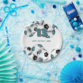 黒いティール(緑がかった色)サッカーボール子供スポーツ誕生日パーティー ペーパープレート (パーティー)