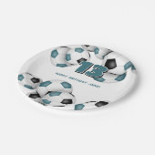 黒いティール(緑がかった色)サッカーボール子供スポーツ誕生日パーティー ペーパープレート (アングル)