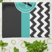 黒いティール（緑がかった色）シェブロン キッチンタオル (折り畳み)