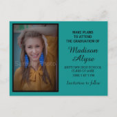 黒いティール(緑がかった色)写真の卒業式Save the Date Card 案内ポストカード (正面)