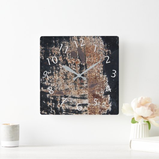 黒いテクスチ素朴ャグランジワークショップガレージ スクエア壁時計 (ホーム)