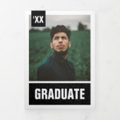 黒いテクスモダンチャの写真の卒業 三つ折り招待状 (カバー)