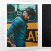 黒いテクスモダンチャの写真の卒業 三つ折り招待状 (内部最初)