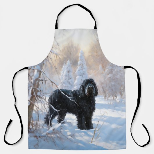 黒いテリアロシアのが雪のクリスマスを許した エプロン (正面)