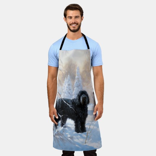 黒いテリアロシアのが雪のクリスマスを許した エプロン (着用した状態)