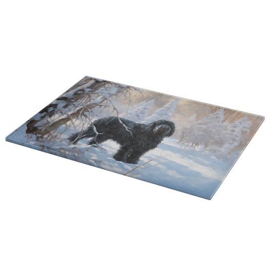 黒いテリアロシアのが雪のクリスマスを許した カッティングボード (角)