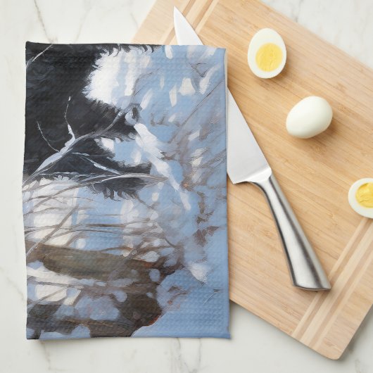 黒いテリアロシアのが雪のクリスマスを許した キッチンタオル (四つ折り)