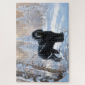 黒いテリアロシアのが雪のクリスマスを許した ジグソーパズル (縦)