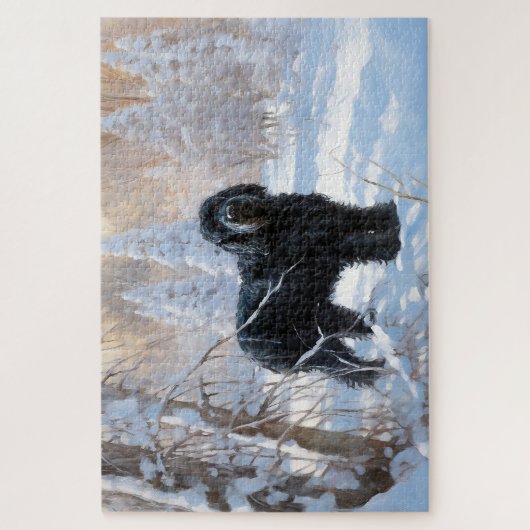 黒いテリアロシアのが雪のクリスマスを許した ジグソーパズル (縦)