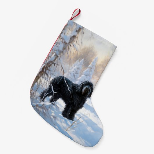 黒いテリアロシアのが雪のクリスマスを許した スモールクリスマスストッキング (正面 (吊り時))