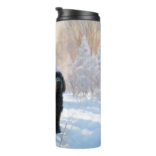 黒いテリアロシアのが雪のクリスマスを許した タンブラー (回転右)