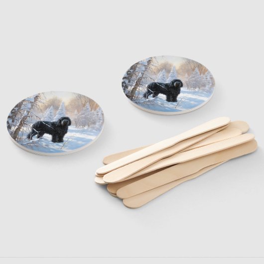 黒いテリアロシアのが雪のクリスマスを許した ハンドファン (組立なし)