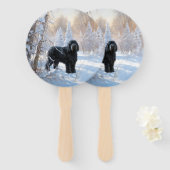 黒いテリアロシアのが雪のクリスマスを許した ハンドファン (正面&裏面)